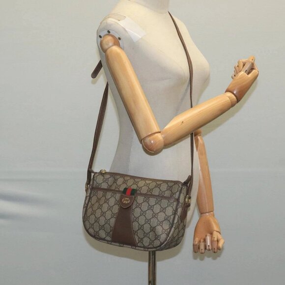 GUCCI GG Supreme Web Sherry Line Shoulder Bag PVC Beige Red Green Auth - Picture 1 of 16